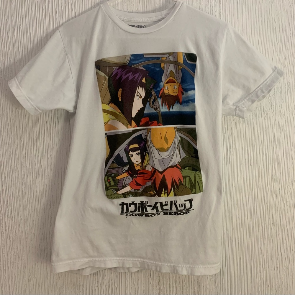Cowboy bebop mens size medium tshirt white cowboy bebop battle scene short slv